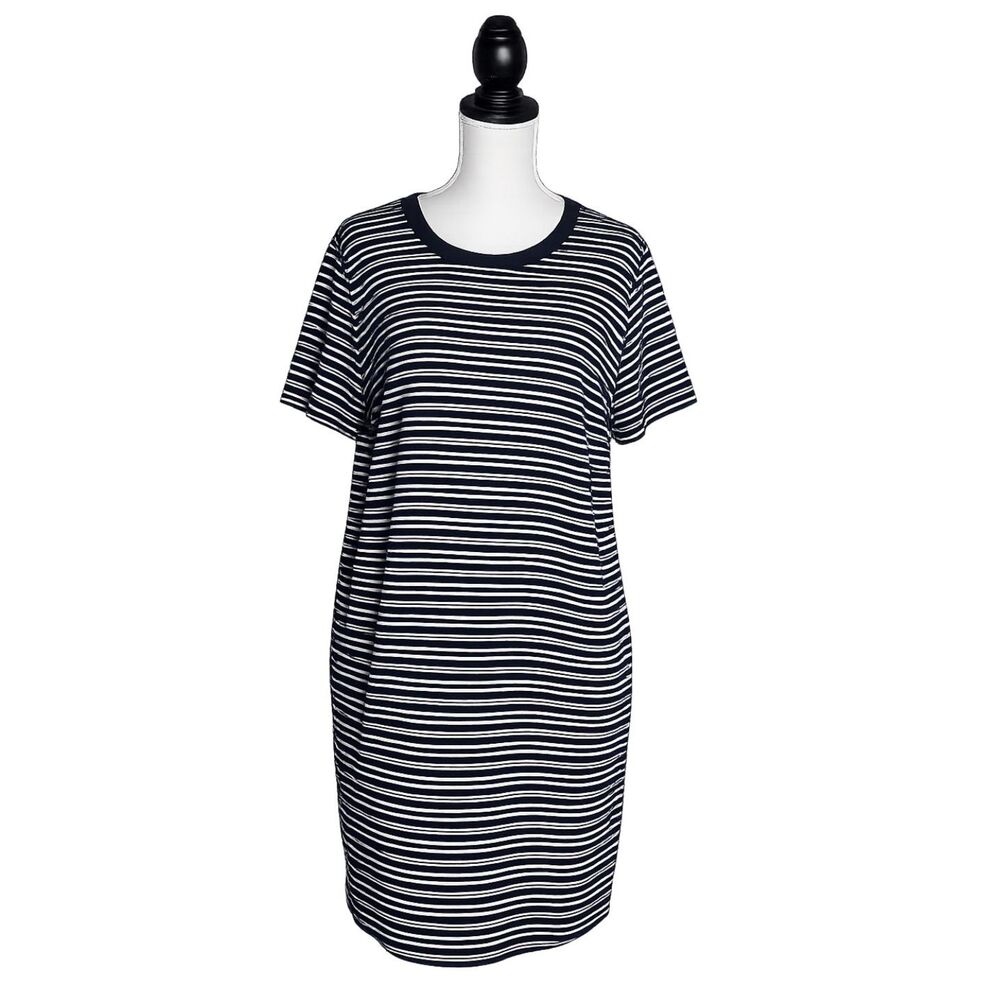 AVA & VIV STRIPED CASUAL EVERYDAY WEAR CLASSIC COASTAL CREWNECK T-SHIRT DRESS 1X